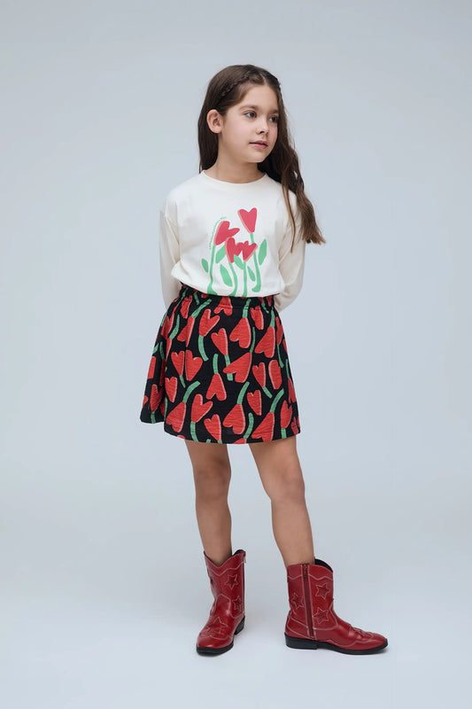 Falda corta crepé de niña con estampado Ciclamen