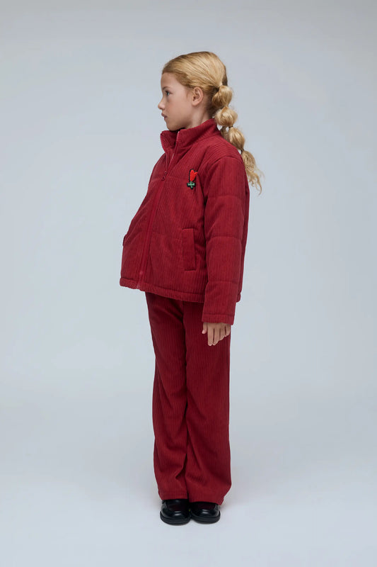 Abrigo de niña de pana rojo con parche Ciclamen