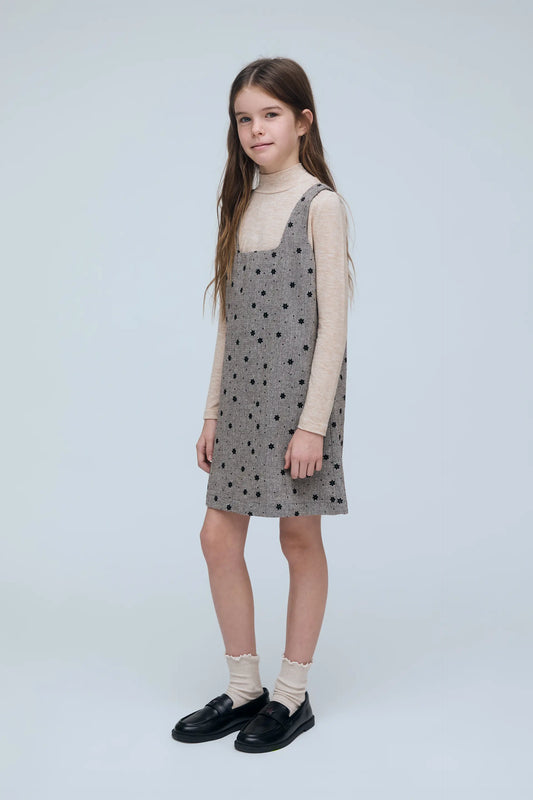Vestido tweed de niña con estampado de flores