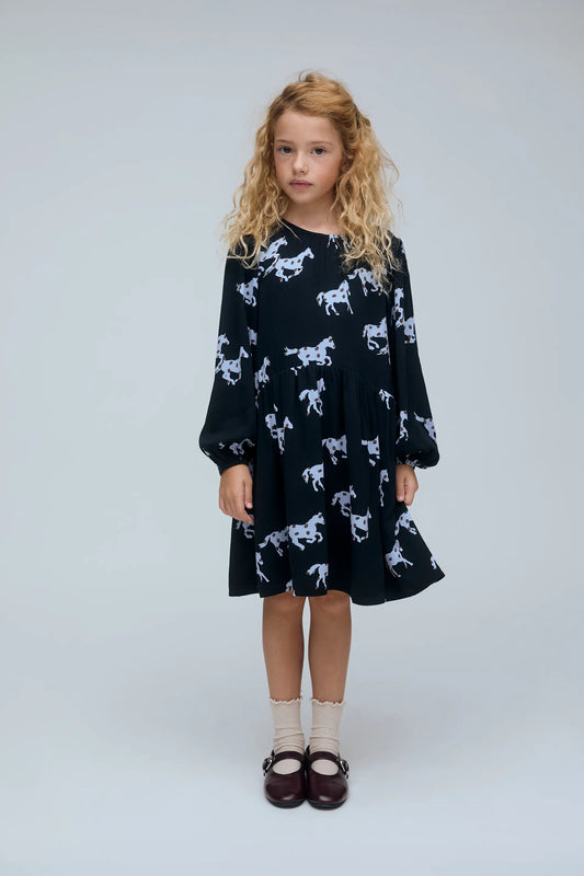 Vestido corto de niña con estampado Horse
