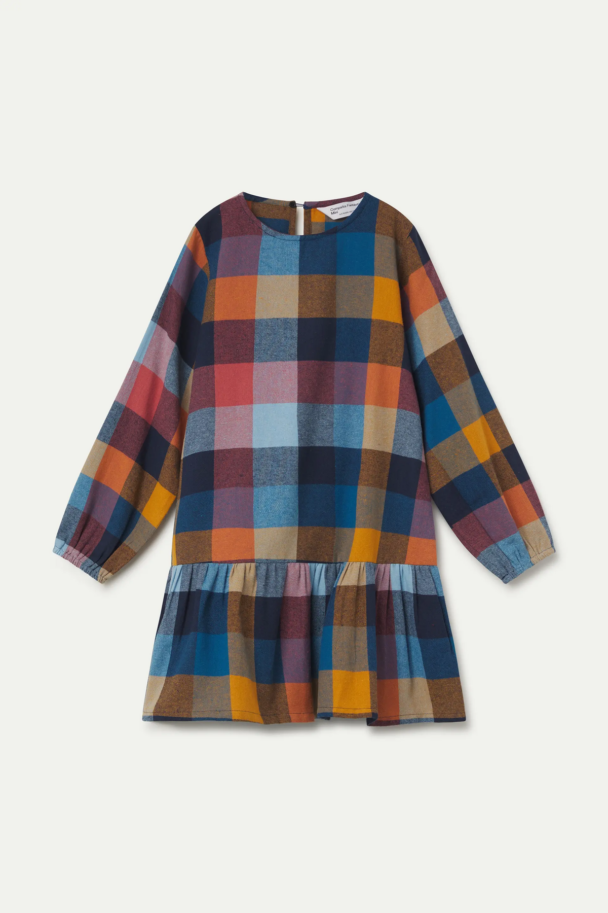 Vestido corto 100% algodón de niña con estampado de cuadros multicolor