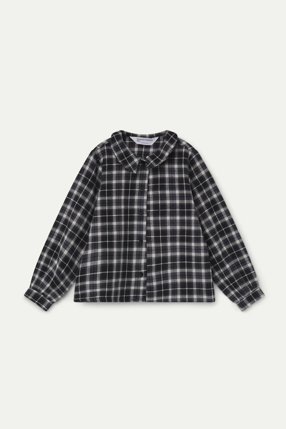 Girls' 100% cotton shirt with black and white plaid print