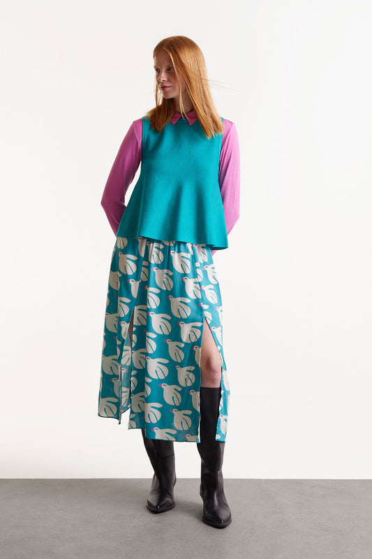 LENZING™ ECOVERO™ rayon midi skirt with Dove print