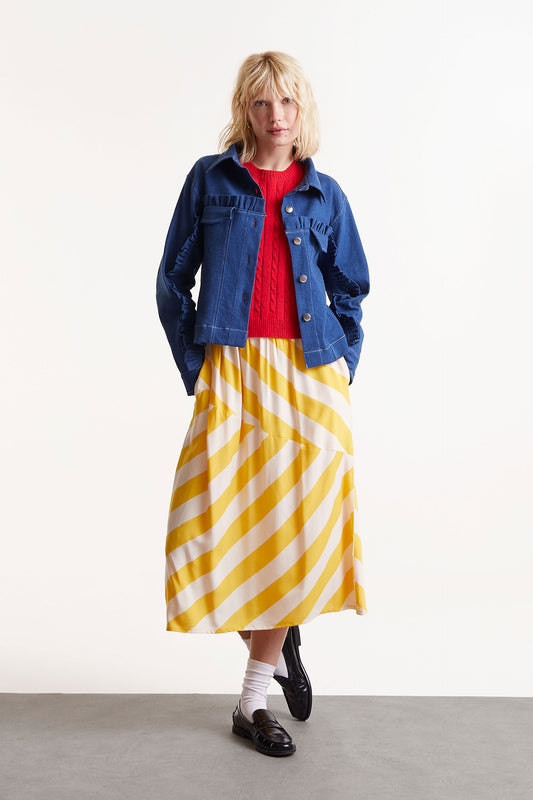 Yellow striped midi skirt