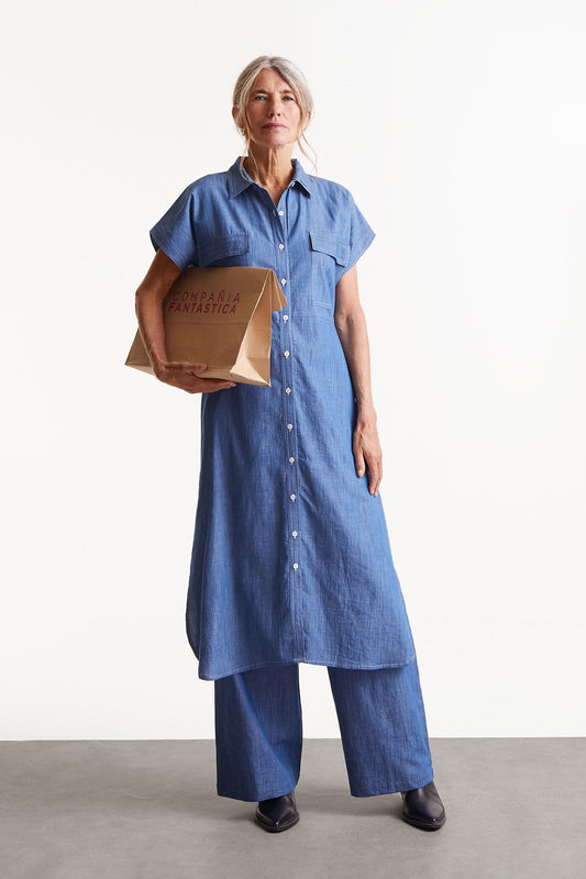 Denim midi shirt dress