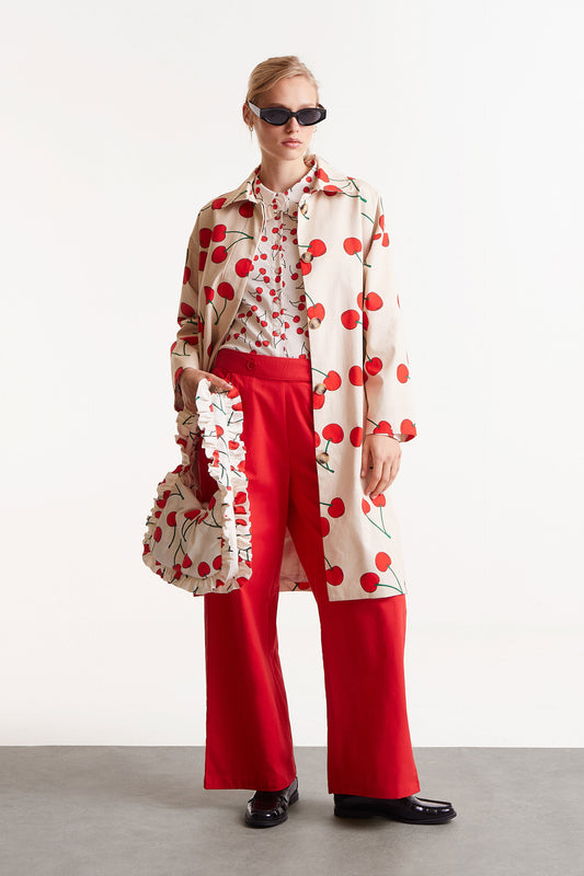 Cherry print trench coat