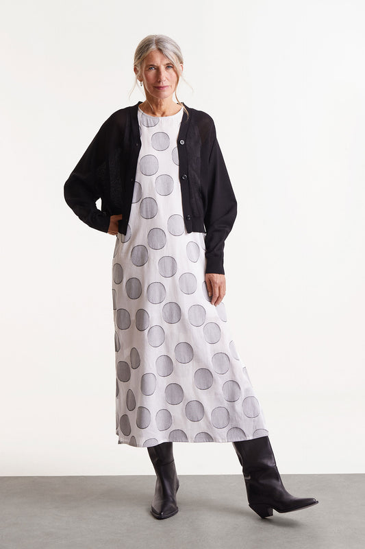 Long white circle print dress